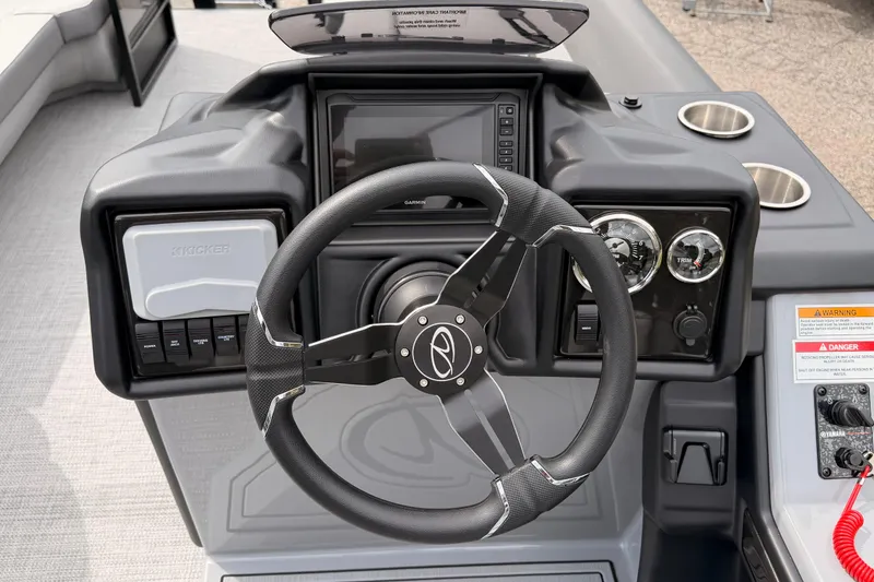 Slide: The Image of Steering console of 2026 Veranda VR 265 VLI boat with modern controls and gauges. - 14