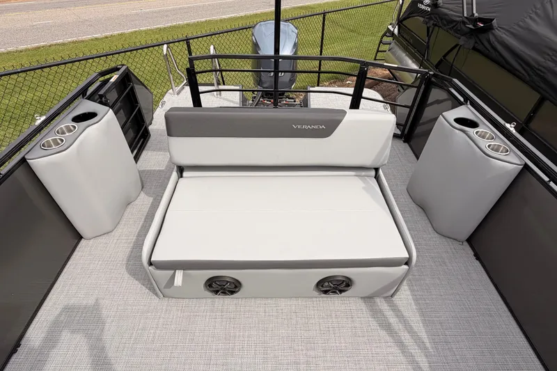 Slide: The Image of 2026 Veranda VR 265 VLI boat interior with seating and cup holders. - 16