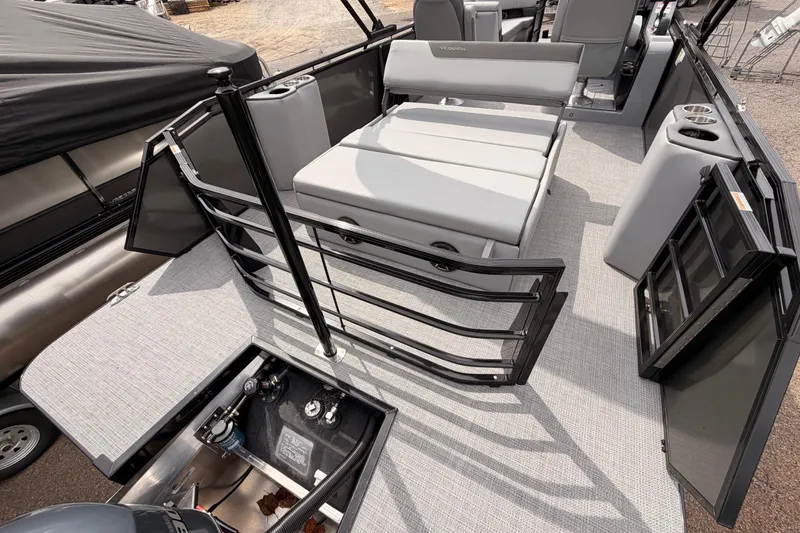 Slide: The Image of 2026 Veranda VR 265 VLI pontoon boat interior with seating and storage compartments. - 20