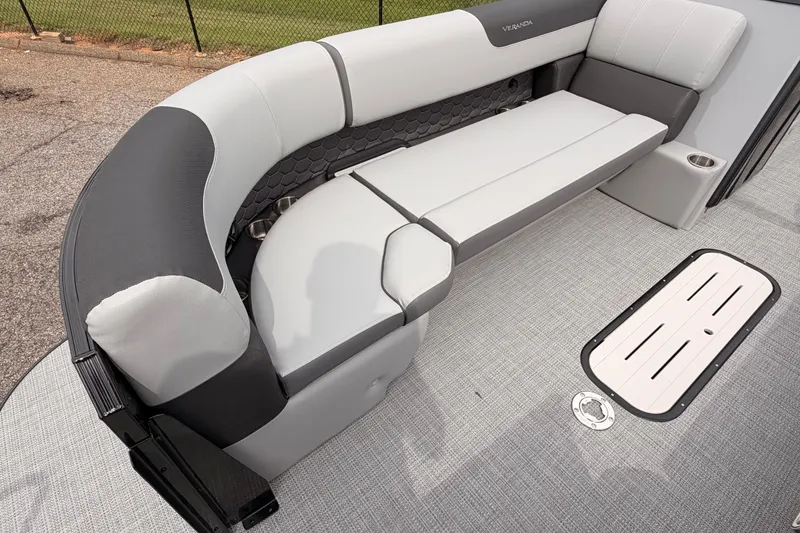 Slide: The Image of Luxurious seating on 2026 Veranda VR 265 VLI pontoon boat, featuring sleek design and comfort. - 8
