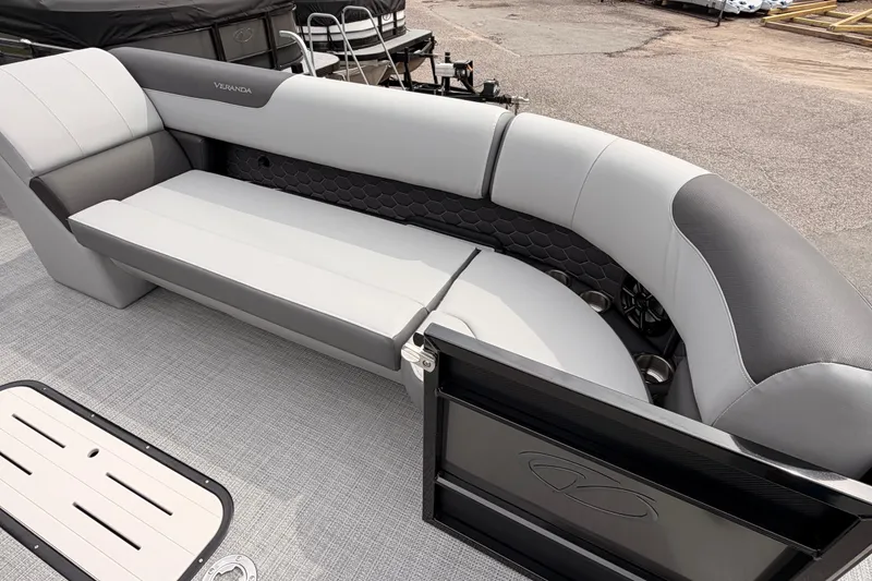 Slide: The Image of 2026 Veranda VR 265 VLI boat interior with sleek gray seating and modern design. - 9