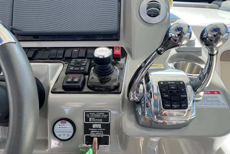 Slide: The Image of 2013 Sea Ray 540 Sundancer yacht cruising on open water, aerial view. - 13