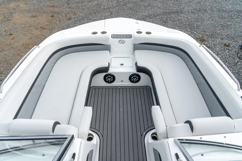 Slide: The Image of 2024 Hurricane SunDeck 217 OB boat interior with spacious seating and modern design. - 15