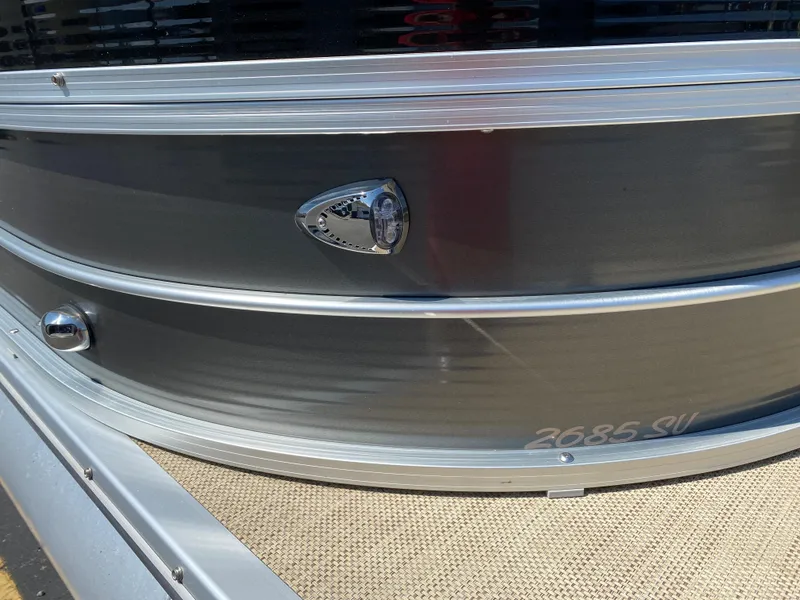 Slide: The Image of 2015 Misty Harbor 2685SU Tri Toon boat exterior detail with sleek metallic finish. - 5