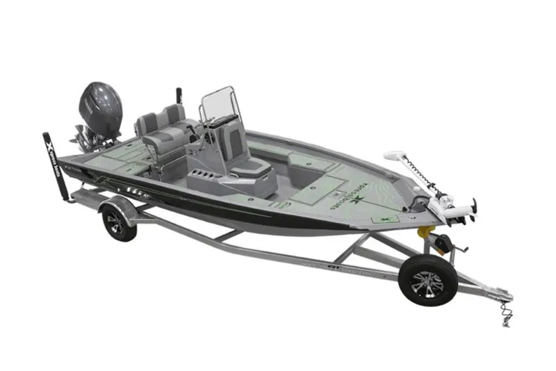 Slide: The Image of 2026 Xpress H20B Bay boat on trailer, featuring sleek design and modern outboard motor. - 1