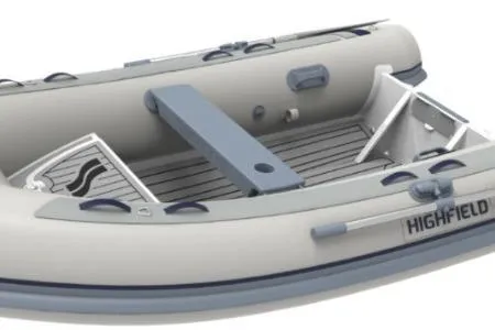 The Image of 2026 Highfield CL310 inflatable boat, gray and blue design, spacious interior. - 1