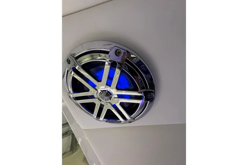 Slide: The Image of Chrome speaker with blue LED lighting on 2023 Formula 400 Super Sport Crossover. - 21