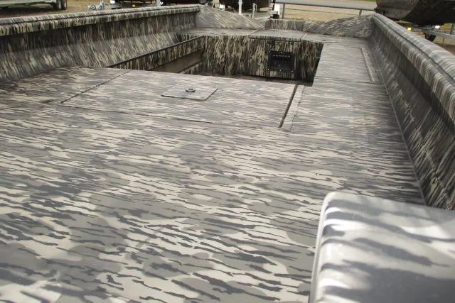 Slide: The Image of Camouflage-patterned Reaper Boats 756-1687, 2026 model, showcasing spacious deck design. - 6