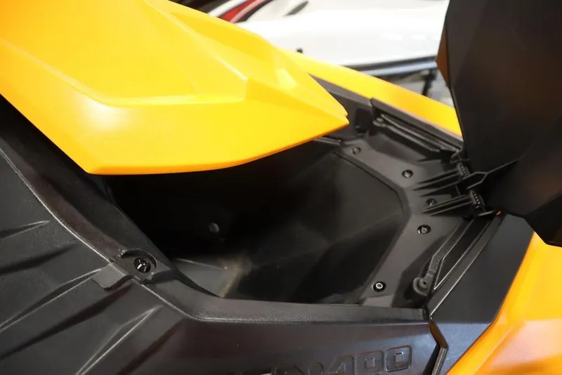 Slide: The Image of 2015 Sea-Doo Spark for 3 storage compartment, featuring vibrant yellow design. - 26