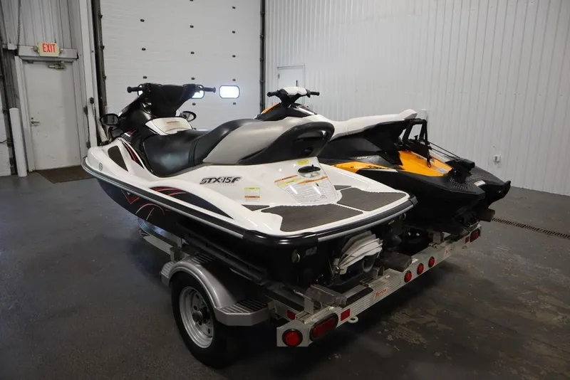 Slide: The Image of 2015 Sea-Doo Spark for 3 on trailer in indoor garage setting. - 6