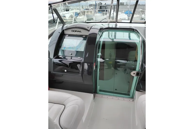 Slide: The Image of 2007 Doral 40 Mediterra yacht cockpit with glass door and navigation equipment. - 11