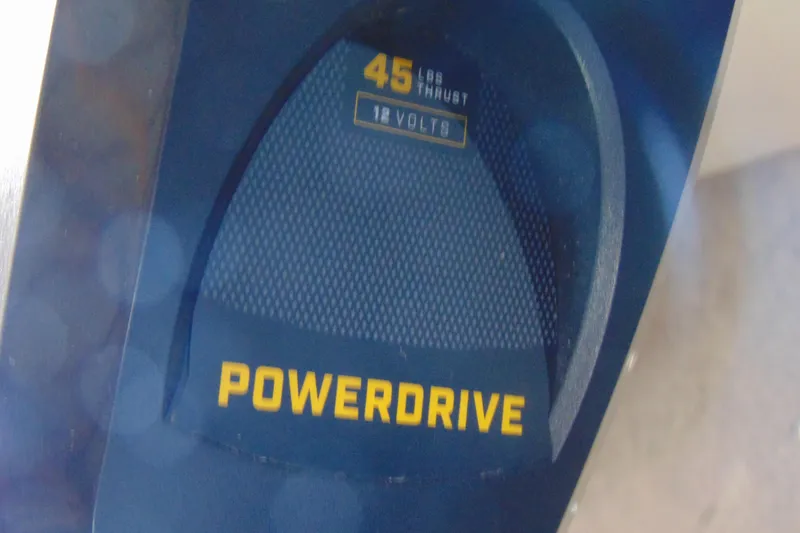 Slide: The Image of PowerDrive motor with 45 lbs thrust, 12 volts, on 2002 Tracker Super Guide V-15. - 13