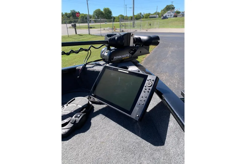 Slide: The Image of 2023 Bass Tracker Pro Guide V-16 WT with Minn Kota trolling motor and Humminbird fish finder. - 6