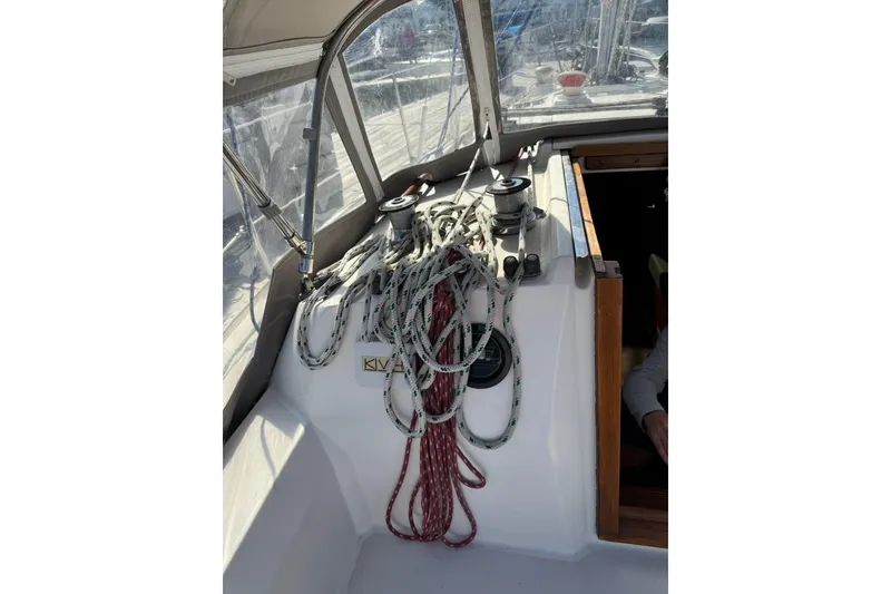 Slide: The Image of Cockpit of 1989 Sabre 30 MKIII sailboat with ropes and winches. - 14