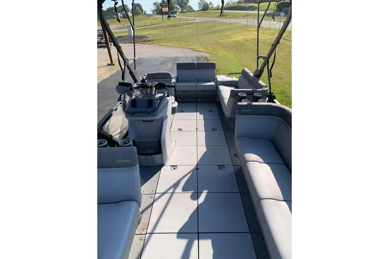 Slide: The Image of 2023 Seadoo Switch Cruise 21 interior with spacious seating and modern design. - 5