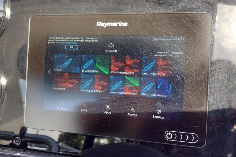Slide: The Image of Raymarine navigation display on 2019 Formula 310 Bowrider, showing chart and fishfinder options. - 41