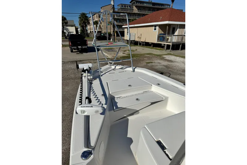 Slide: The Image of 2016 Blue Wave 2200 STL RISER boat with trolling motor and spacious deck. - 5