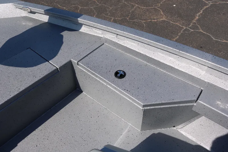 Slide: The Image of 2026 Xpress H20B Bay boat storage compartment with open hatch, showcasing interior space. - 18