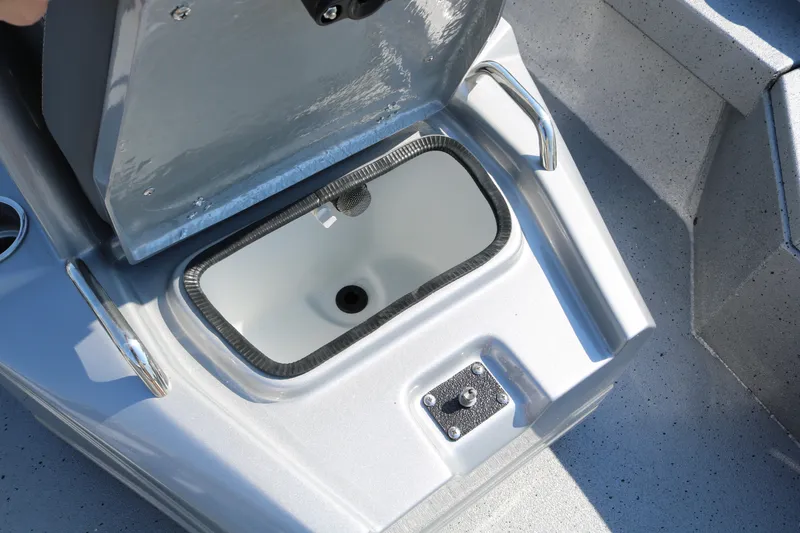 Slide: The Image of 2026 Xpress H20B Bay boat interior with black quilted seats. - 29