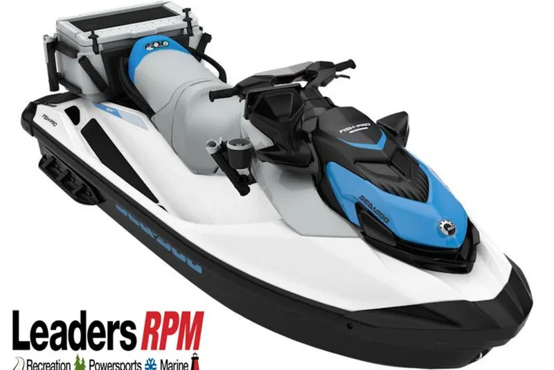 The Image of 2026 Sea-Doo FishPro Scout 130 jet ski, white and blue, Leaders RPM logo. - 0