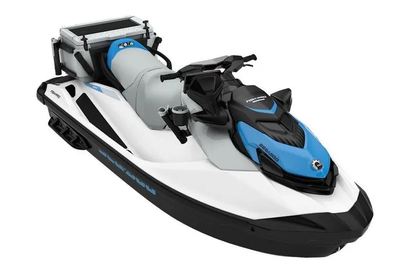 The Image of 2026 Sea-Doo FishPro Scout 130, blue and white jet ski, side view. - 4