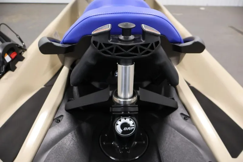 Slide: The Image of 2026 Sea-Doo Wake 170 seat and handle detail, featuring blue upholstery and BRP logo. - 16
