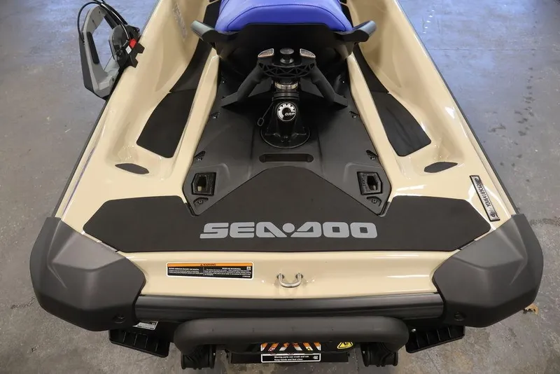 Slide: The Image of 2026 Sea-Doo Wake 170 jet ski, rear view, showcasing seating and design features. - 26