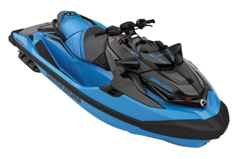 Slide: The Image of 2026 Sea-Doo RXT-X 325 jet ski in vibrant blue and black design. - 19