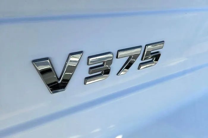 Slide: The Image of Chrome "V375" emblem on a 2014 Four Winns boat. - 28