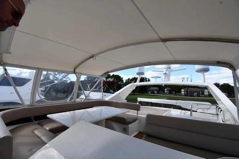 Slide: The Image of 2001 Ferretti Yachts 72 interior with seating and table under canopy. - 32