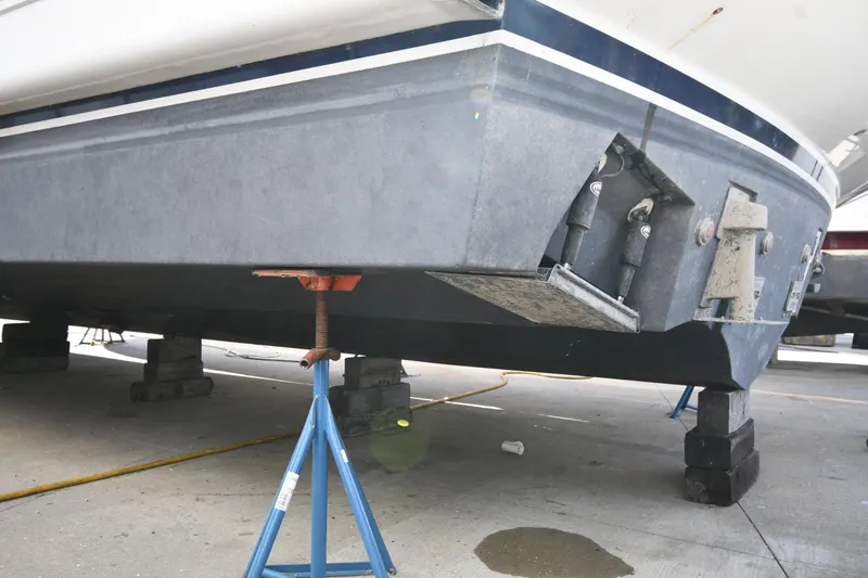 Slide: The Image of 2001 Ferretti Yachts 72 on dry dock, supported by stands and blocks. - 4