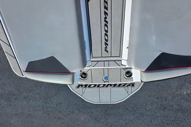 Slide: The Image of 2020 Moomba Makai boat deck with logo, featuring sleek design and modern finishes. - 13