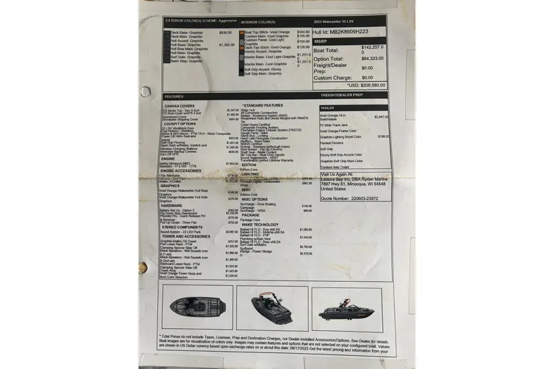 Slide: The Image of 2023 Malibu Wakesetter 22 LSV specifications sheet with pricing and features. - 5