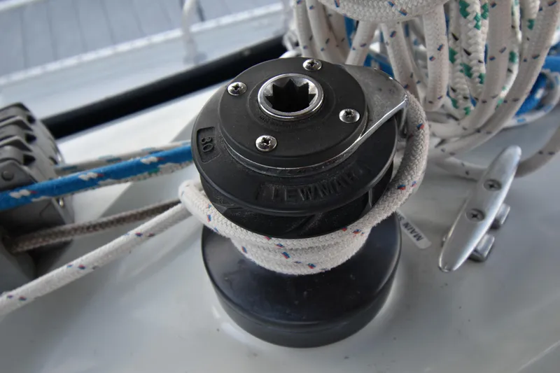 Slide: The Image of Winch with ropes on 1988 Ericson 38-200 sailboat deck. - 73