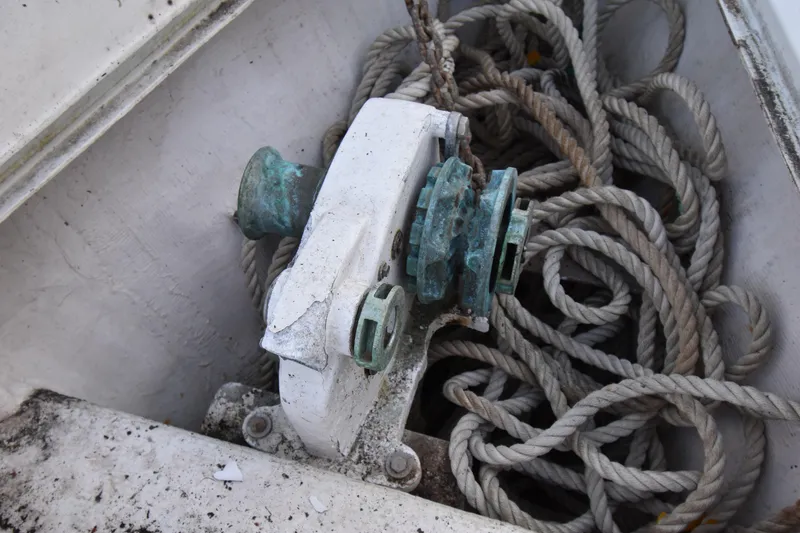 Slide: The Image of Winch and ropes on 1988 Ericson 38-200 sailboat deck. - 74