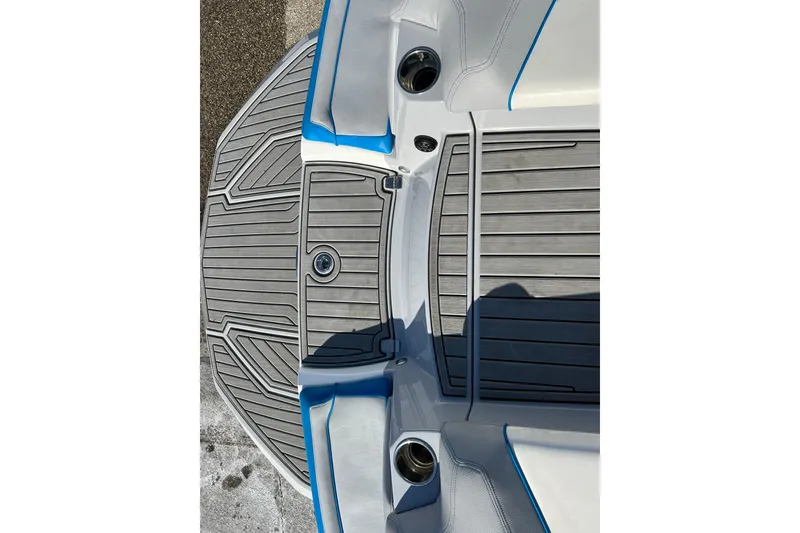 Slide: The Image of 2020 Super Air Nautique G21 boat deck with gray and blue accents. - 35