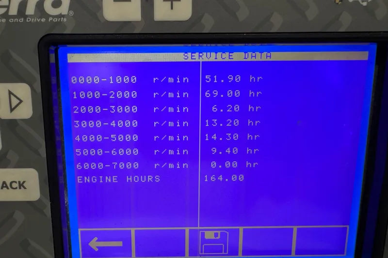 Slide: The Image of Display screen showing engine service data for 2018 Bennington S 25 boat. - 8