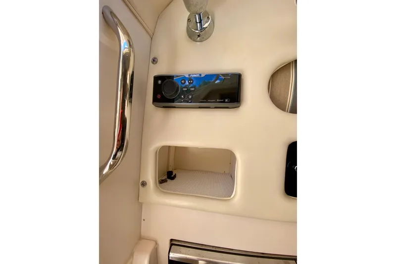 Slide: The Image of 2017 Grady-White Marlin 300 boat interior with Fusion stereo system. - 21