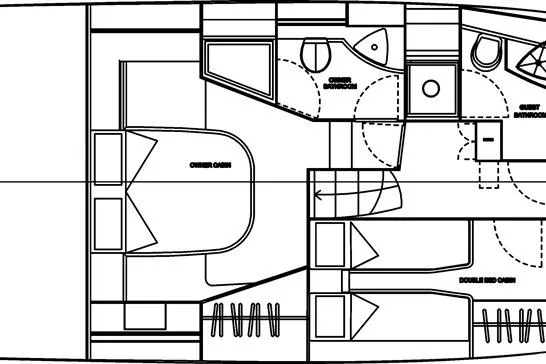 Slide: The Image of Floor plan of 2026 Cobrey 52 FLY yacht, featuring cabins and bathrooms. - 18