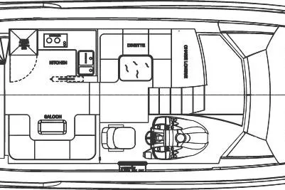 Slide: The Image of Deck layout of 2026 Cobrey 52 FLY yacht, featuring saloon and kitchen areas. - 19