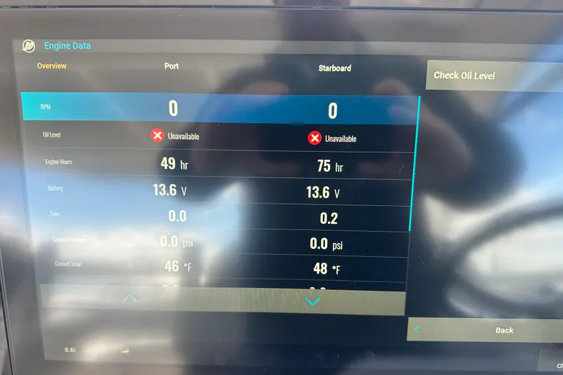 Slide: The Image of Dashboard display of 2025 Regal LX36 engine data, showing RPM, oil level, and battery voltage. - 10