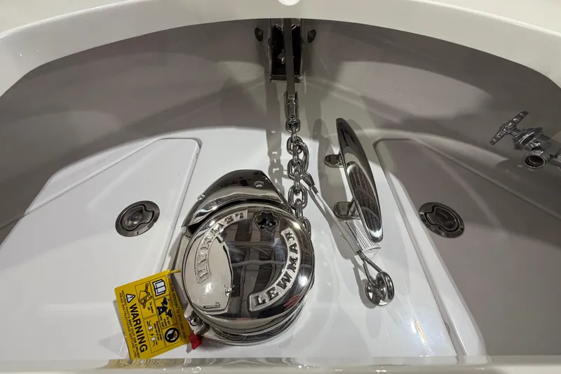 Slide: The Image of Anchor system of 2026 Valhalla Boatworks V-33, featuring Lewmar windlass and chain. - 6