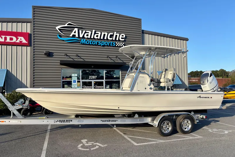 The Image of 2026 Avenger AV26 boat on trailer at Avalanche Motorsports dealership. - 0