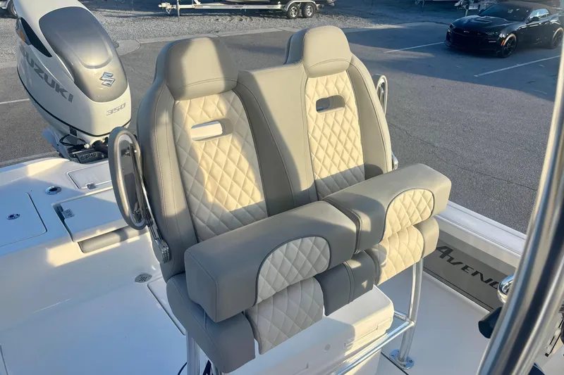 Slide: The Image of Luxury seating on 2026 Avenger AV26 boat with Suzuki 350 engine. - 10