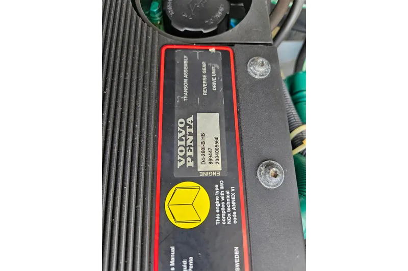 Slide: The Image of Volvo Penta engine label on 2006 Back Cove 26 boat. - 25
