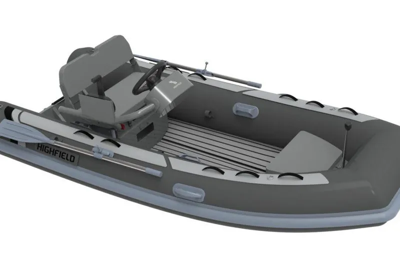 The Image of 2025 Highfield Classic 360 GT inflatable boat, gray with steering console and seating. - 0