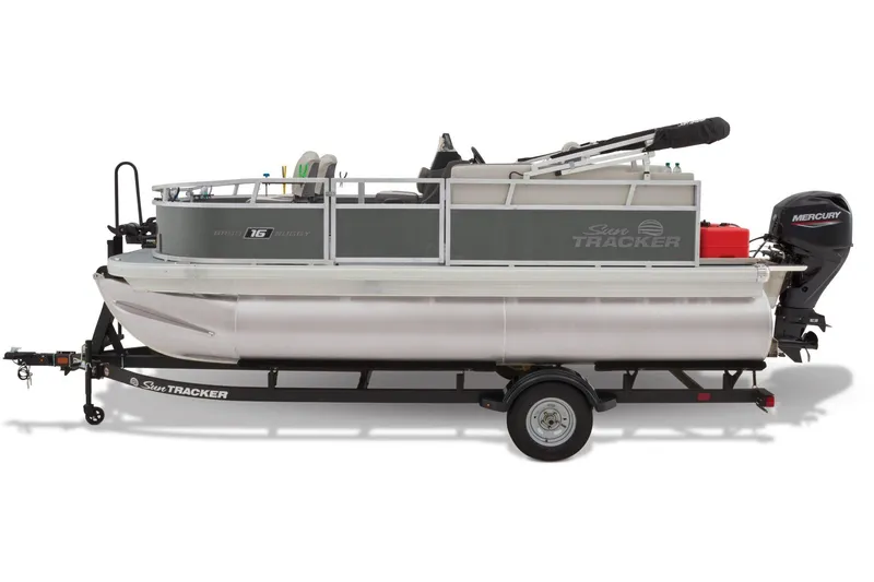 Slide: The Image of Interior of 2026 Sun Tracker Bass Buggy 16 XL Select pontoon boat with seating and console. - 7