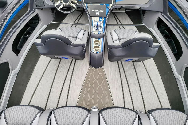 Slide: The Image of Luxurious interior of 2019 MTI 340X boat with sleek seating and modern design. - 8