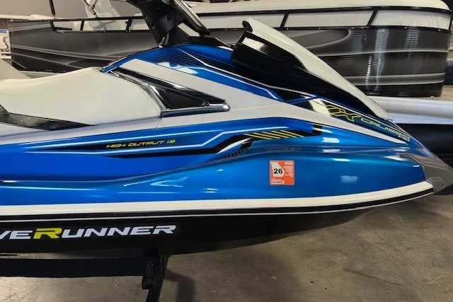 Slide: The Image of 2018 Yamaha WaveRunner VX Cruiser HO in blue, displayed indoors. - 3