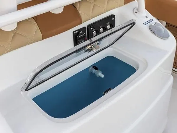 Slide: The Image of 2026 NauticStar 252 Legacy boat interior with overhead console and lighting. - 9